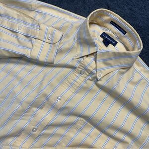 Lands End Mens Button Up Non Iron Oxford Long Sleeve Size 16.5-35 Yellow Striped